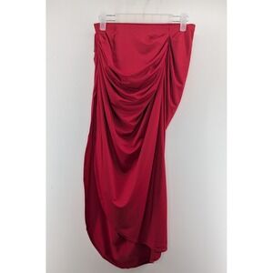 Halara Red Ruched Draped Midi Skirt Womens XS Regular Asymmetrical Hem‎ Stretch